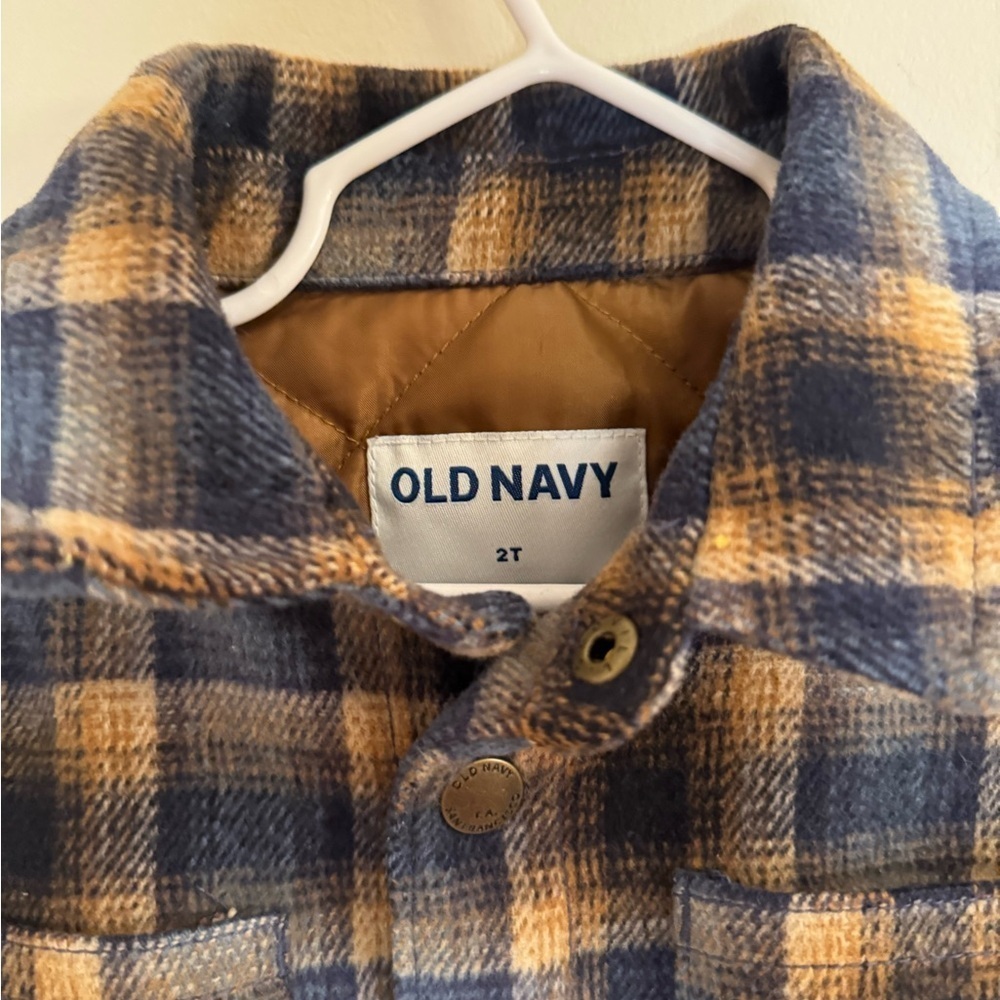 Old Navy Kids Plaid Shacket Blue and Brown Toddler Boys Size 2T Quilted Lining - Picture 2 of 9
